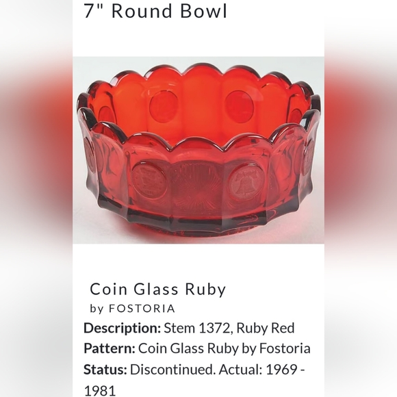 Vibrant Ruby Red 8 Coin Fostoria 7 1/2" Round Heavy Glass Art Bowl - Picture 2 of 8